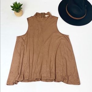 Sans Souci size L mock neck faux suede brown top